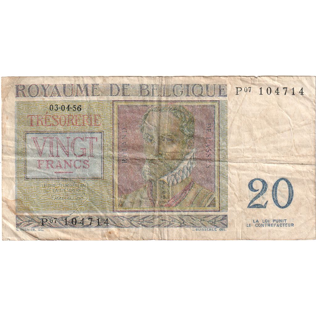 Belgique, 20 Francs, 1956-04-03, TB
