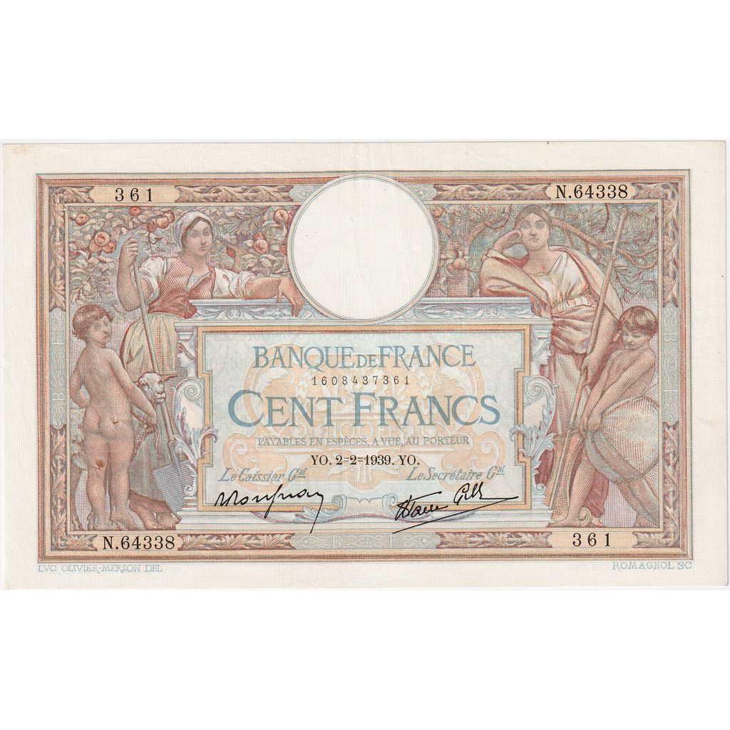 Francja, 100 Francs, Luc Olivier Merson, 1939-02-02, N.64338, UNC(60-62)