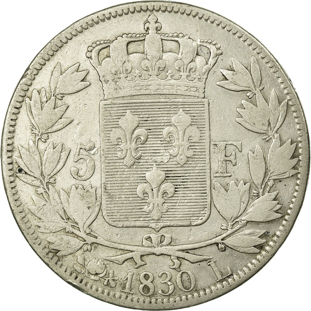 Coin, France, Charles X, 5 Francs, 1830, Bayonne, VF(20-25), Silver, KM:728.8