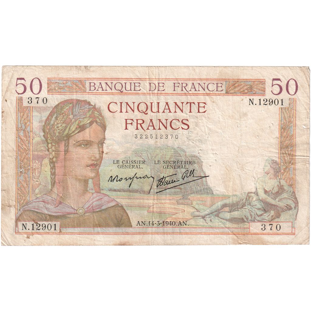 Francia, 50 Francs, Cérès, 1940-03-14, N.12901, MB