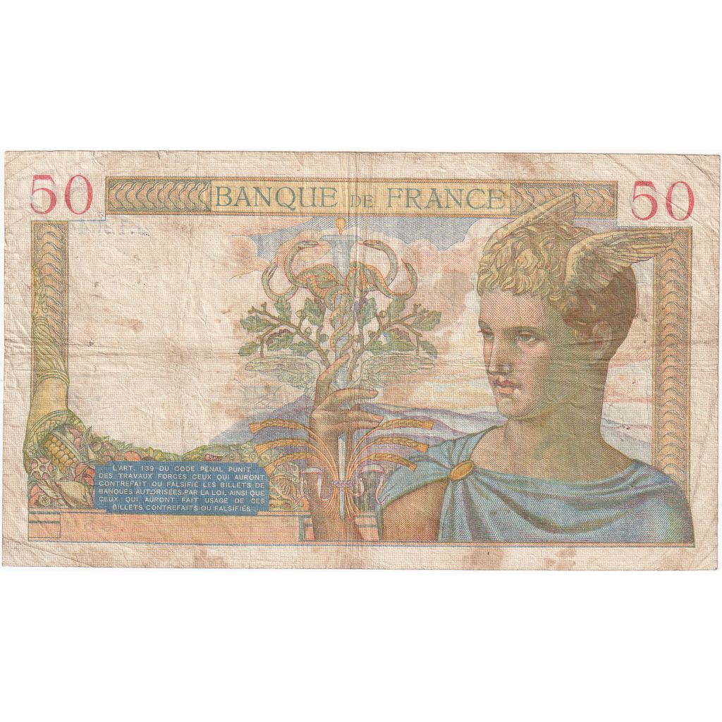 Francja, 50 Francs, Cérès, 1940-02-22, J.12644, VF(20-25)