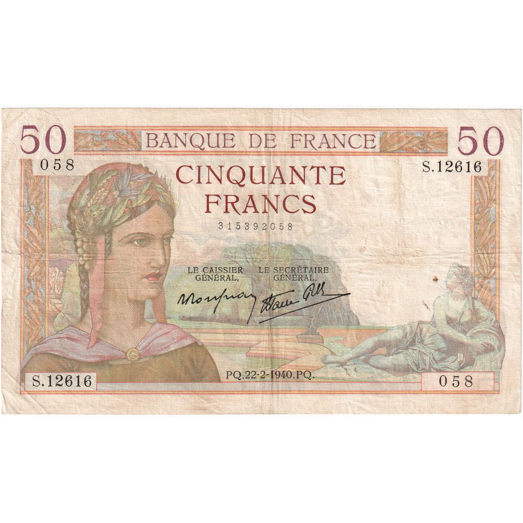France, 50 Francs, Cérès, 1940-02-22, S.12616, VF(20-25)