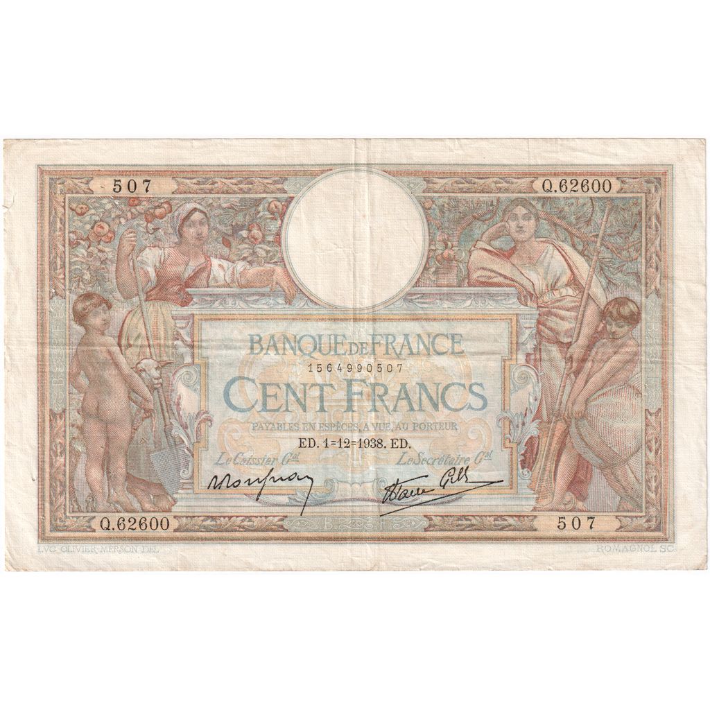 France, 100 Francs, Luc Olivier Merson, 1938-12-01, Q.62600, TTB