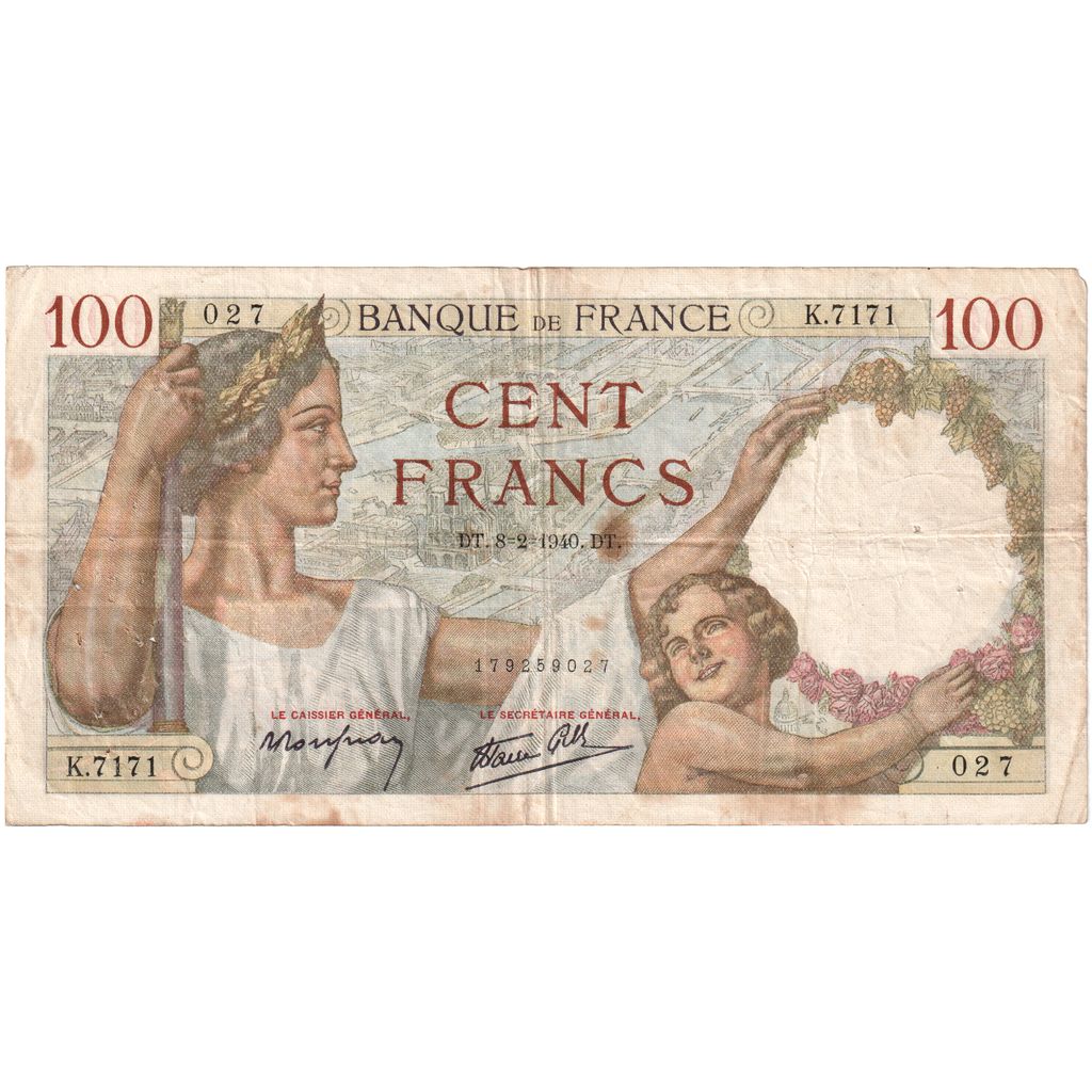 France, 100 Francs, Sully, 1940-02-08, K.7171, TB
