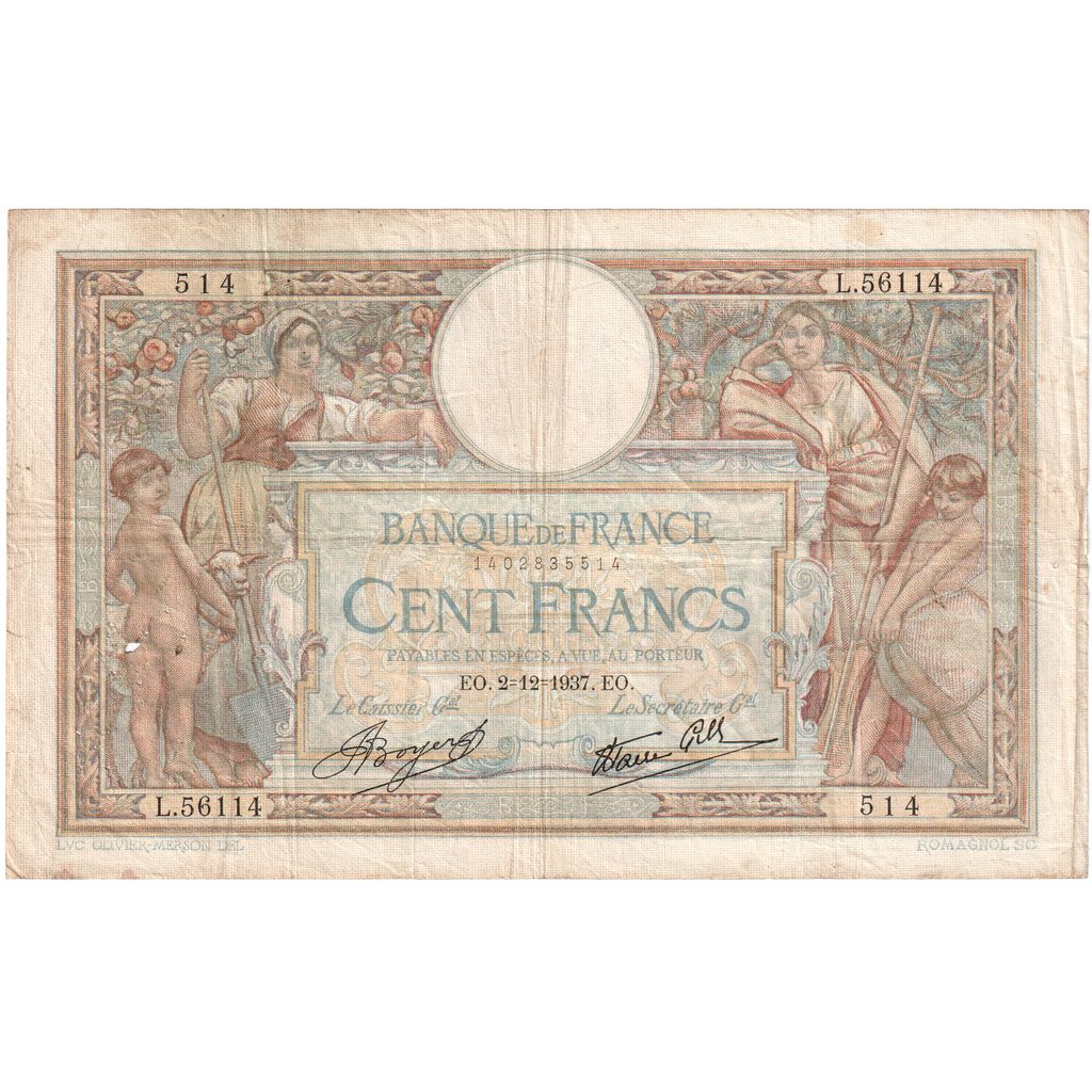 France, 100 Francs, Luc Olivier Merson, 1939-05-19, L.56114, TB