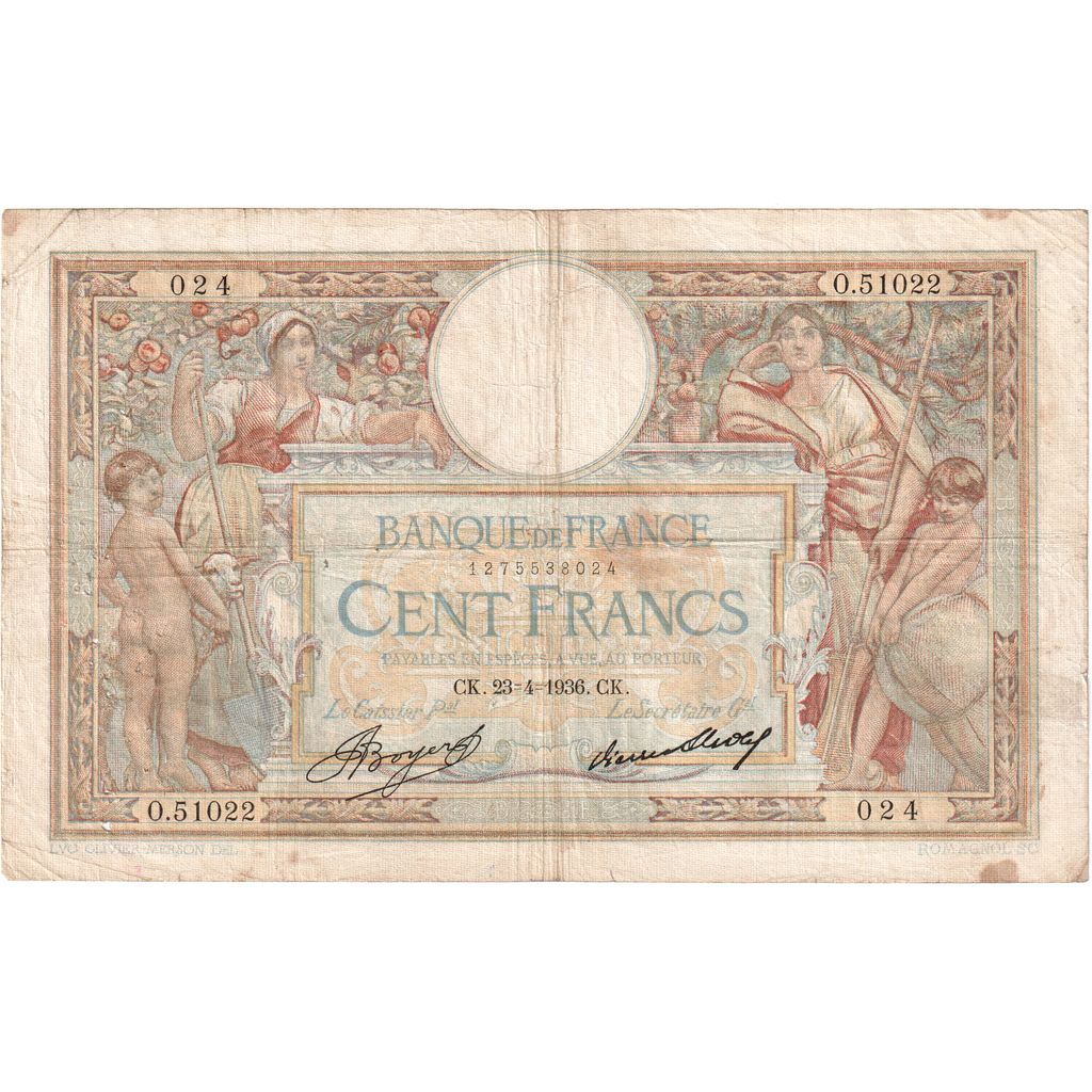 Frankreich, 100 Francs, Luc Olivier Merson, 1936-04-23, O.51022, S