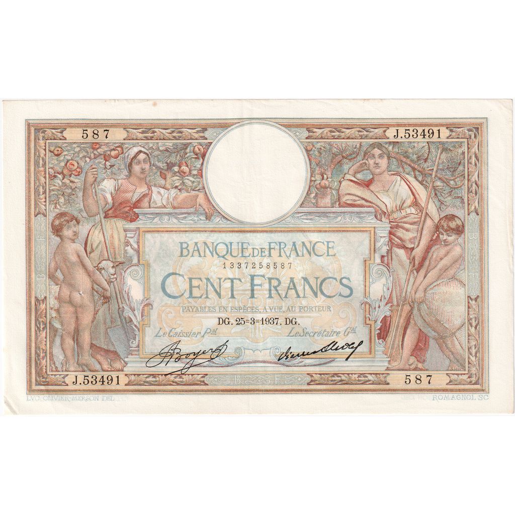 Francia, 100 Francs, Luc Olivier Merson, 1937-03-25, J.53491, MBC