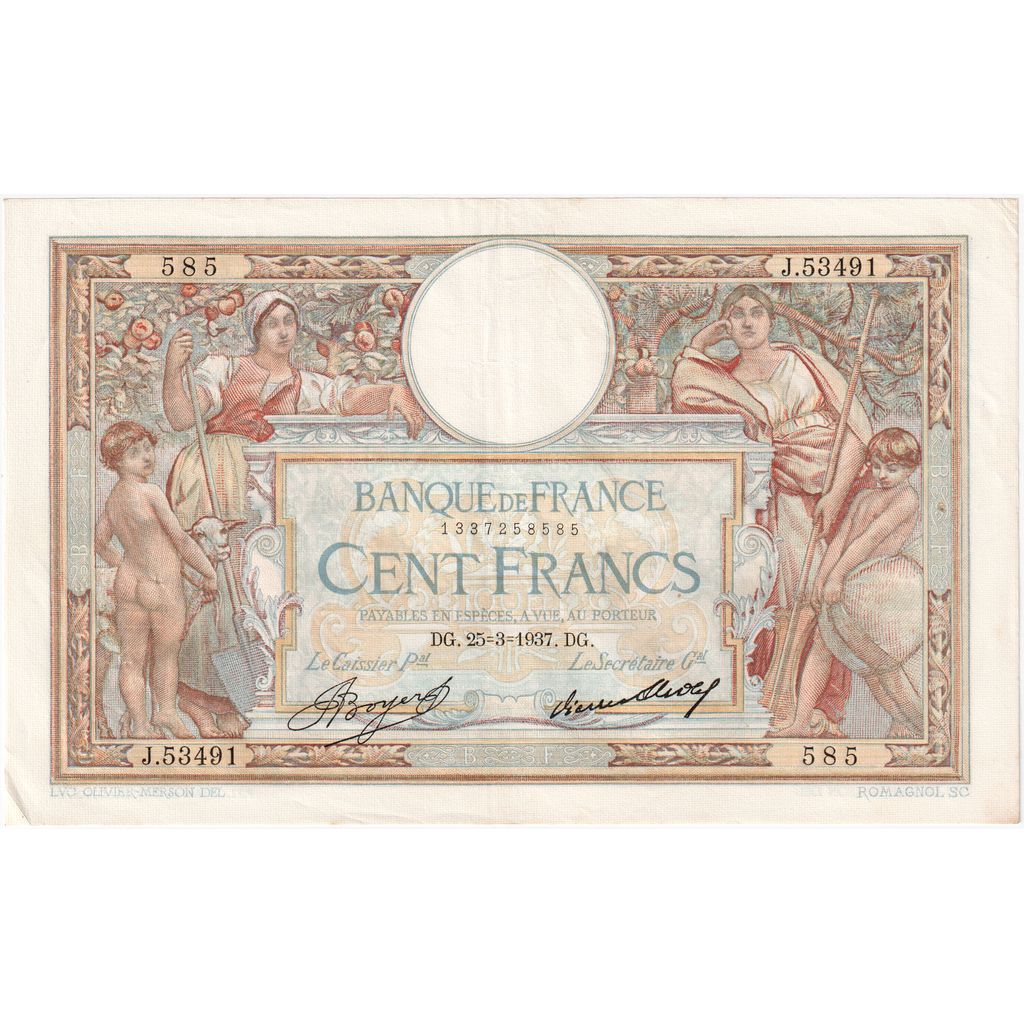 France, 100 Francs, Luc Olivier Merson, 1937-03-25, J.53491, SUP