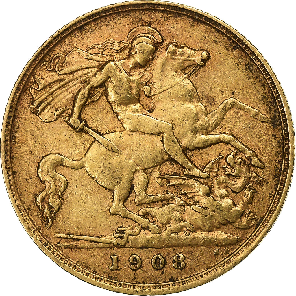Great Britain, Edward VII, 1/2 Sovereign, 1908, Gold, EF(40-45), KM:804