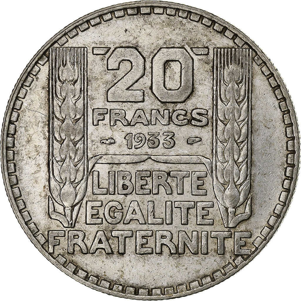 France, 20 Francs, Turin, 1933, Paris, Rameaux longs, Argent, TTB+, Gadoury:852