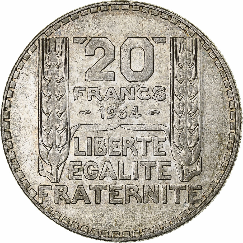 Francia, 20 Francs, Turin, 1934, Paris, Argento, BB+, Gadoury:852, KM:879