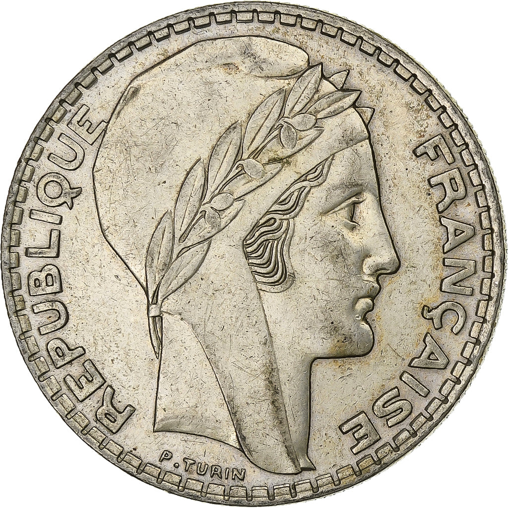 França, 20 Francs, Turin, 1938, Paris, Prata, AU(50-53), Gadoury:852, KM:879