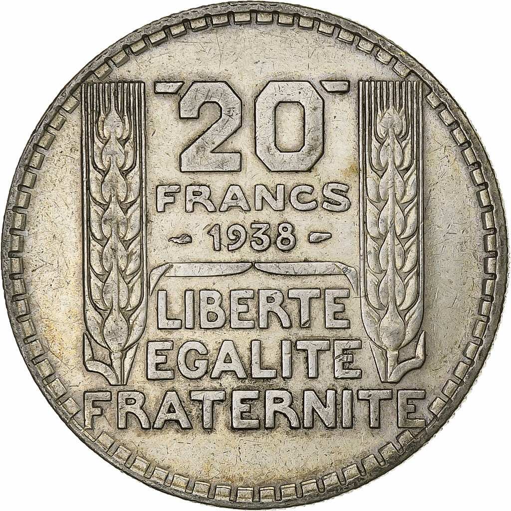 França, 20 Francs, Turin, 1938, Paris, Prata, AU(50-53), Gadoury:852, KM:879
