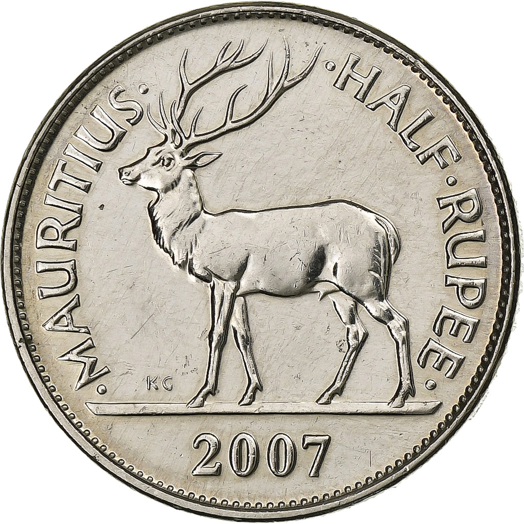 Mauricio, 1/2 Rupee, 2007, Níquel chapado en acero, EBC, KM:54