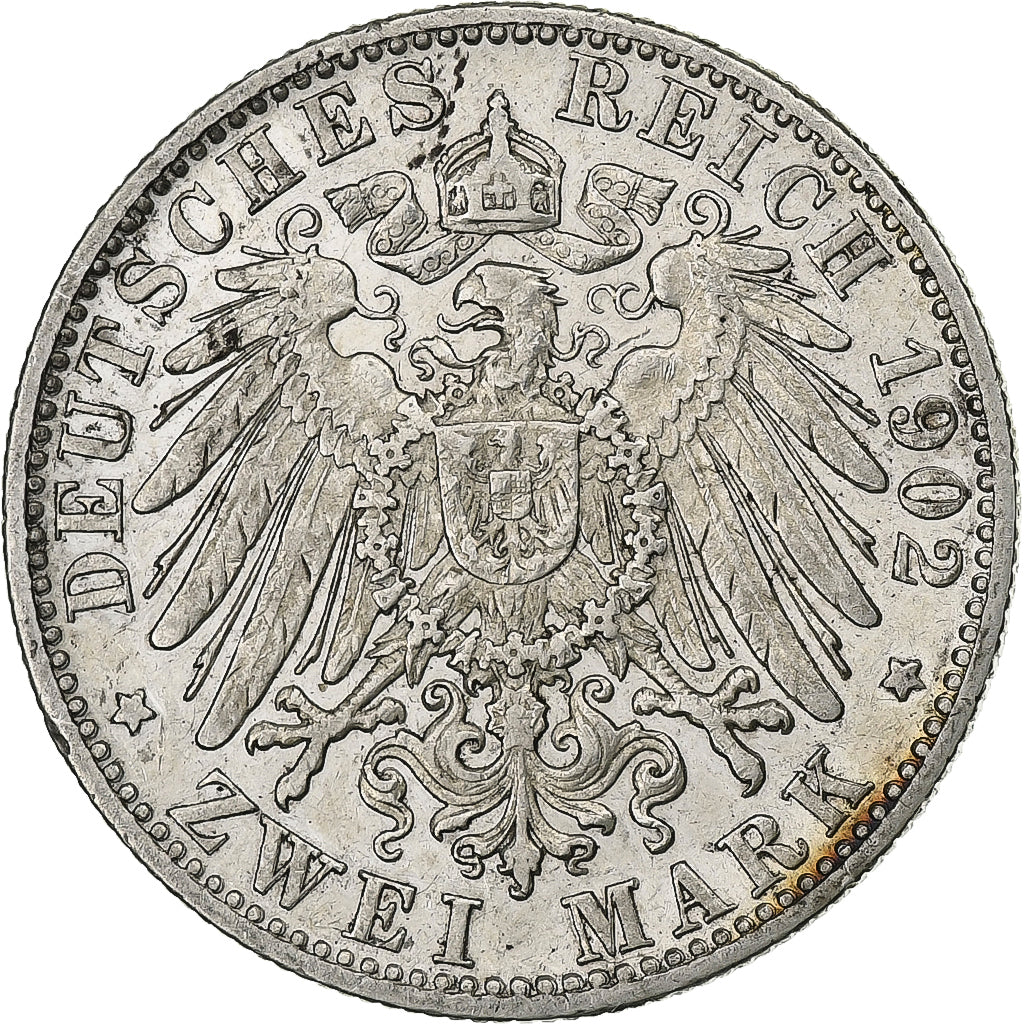German States, WURTTEMBERG, Wilhelm II, 2 Mark, 1902, Freudenstadt, Silver