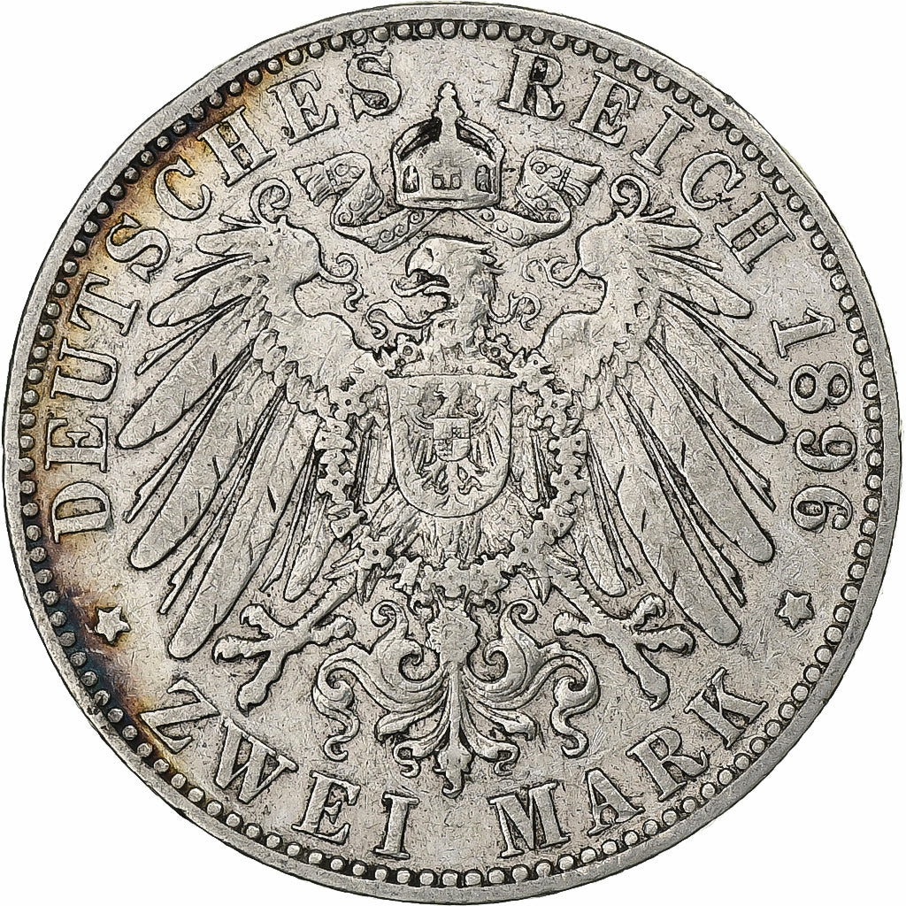 German States, PRUSSIA, Wilhelm II, 2 Mark, 1896, Berlin, Silver, EF(40-45)
