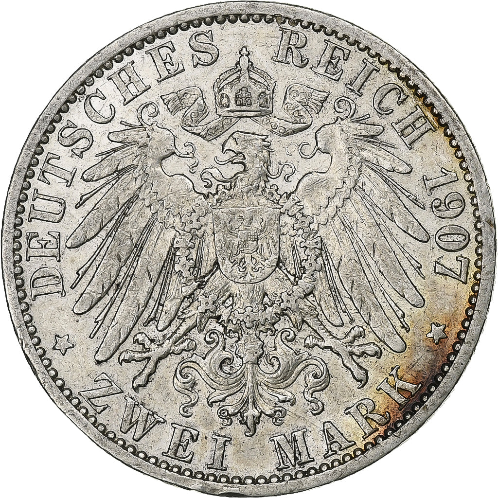 German States, PRUSSIA, Wilhelm II, 2 Mark, 1907, Berlin, Silver, AU(50-53)