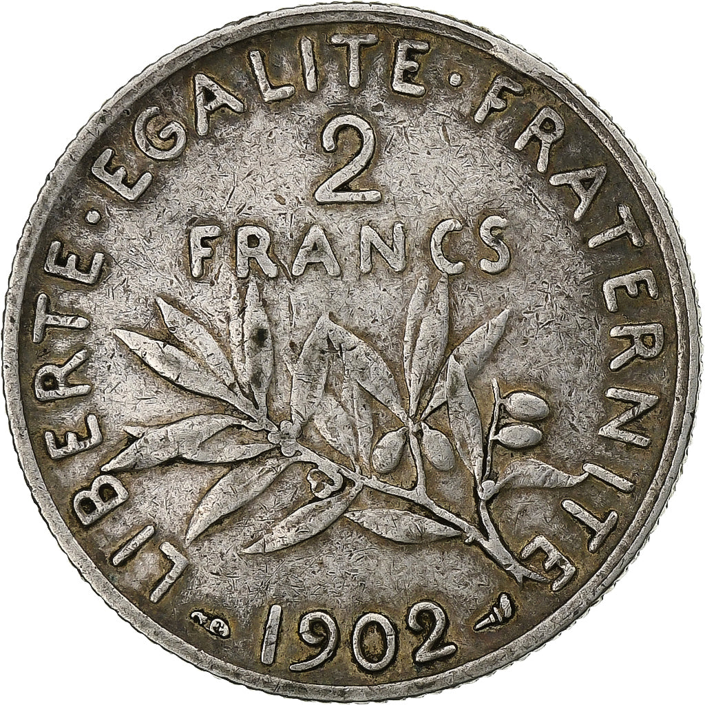 Frankrijk, 2 Francs, Semeuse, 1902, Paris, Zilver, ZF, Gadoury:532, KM:845.1