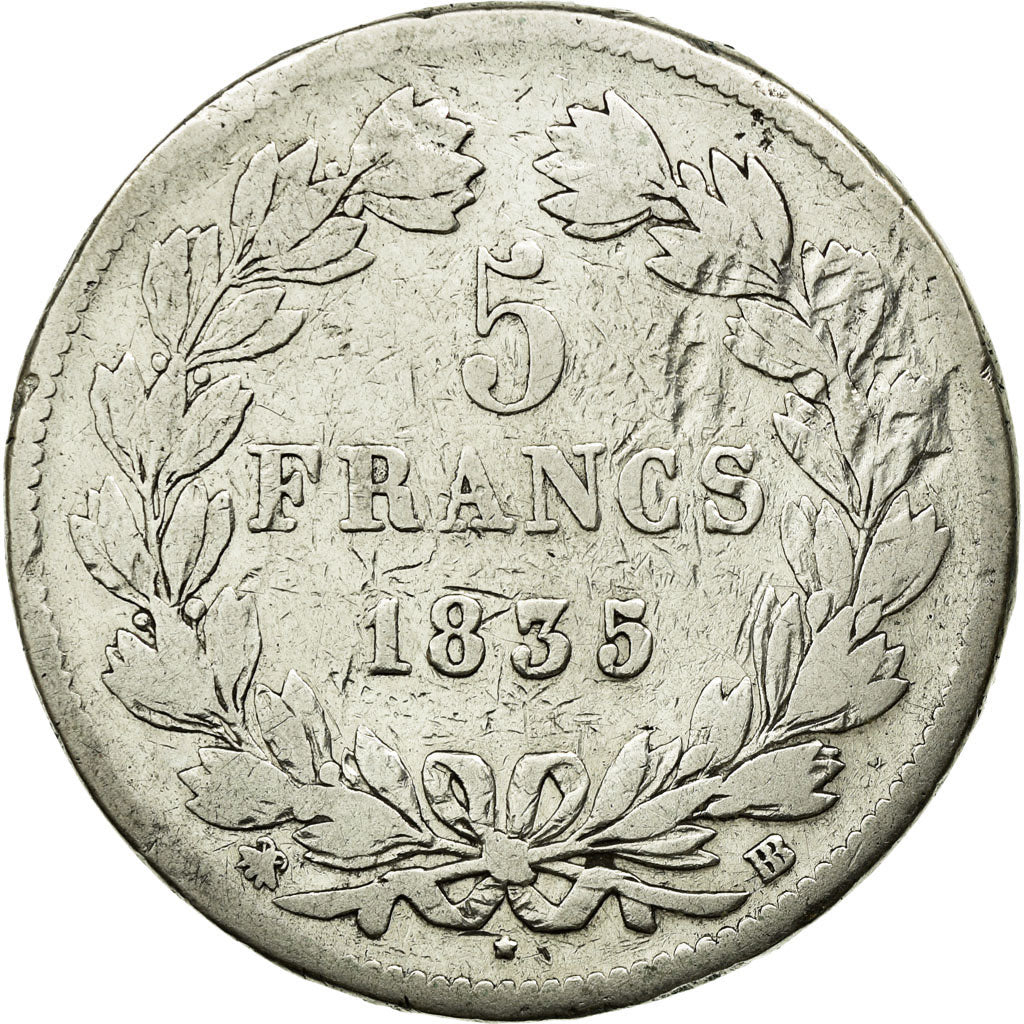 Coin, France, Louis-Philippe, 5 Francs, 1835, Strasbourg, F(12-15), Silver