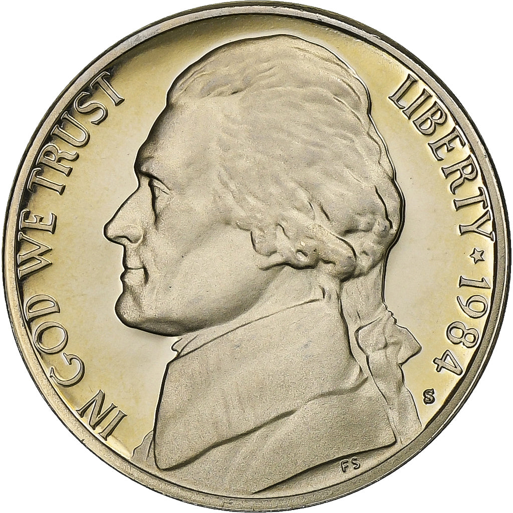 Estados Unidos da América, 5 Cents, Jefferson Nickel, 1984, U.S. Mint, Proof