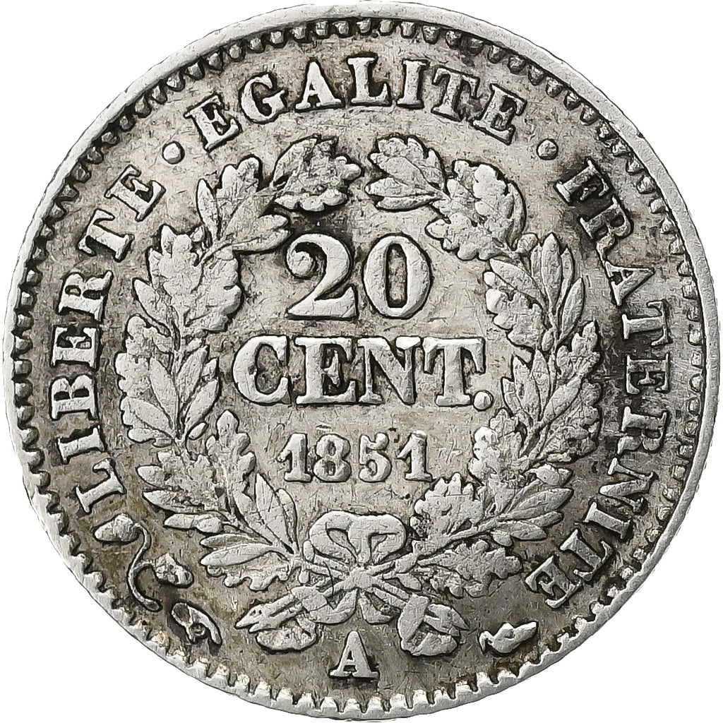 France, 20 Centimes, Cérès, 1851, Paris, Argent, TTB, Gadoury:303, KM:758.1