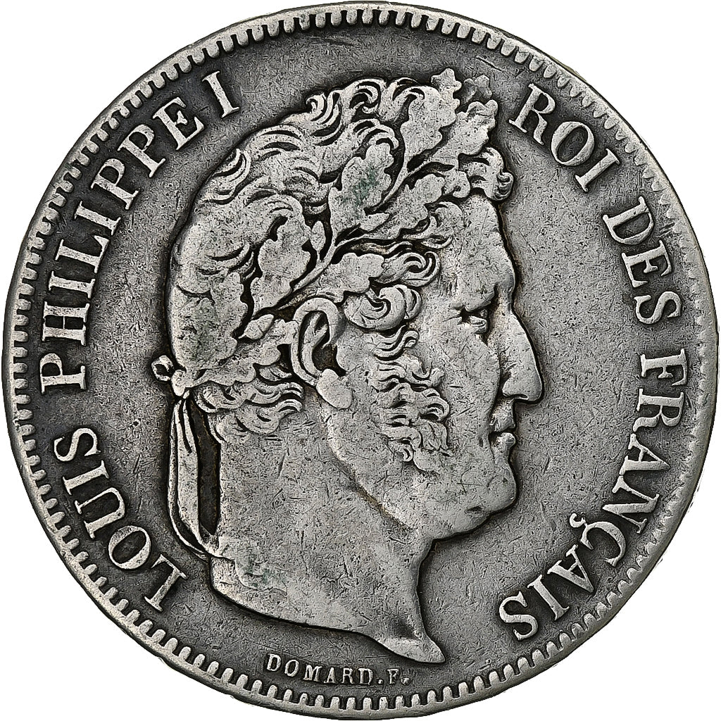 França, Louis-Philippe I, 5 Francs, 1837, Lille, Prata, VF(30-35), Gadoury:678