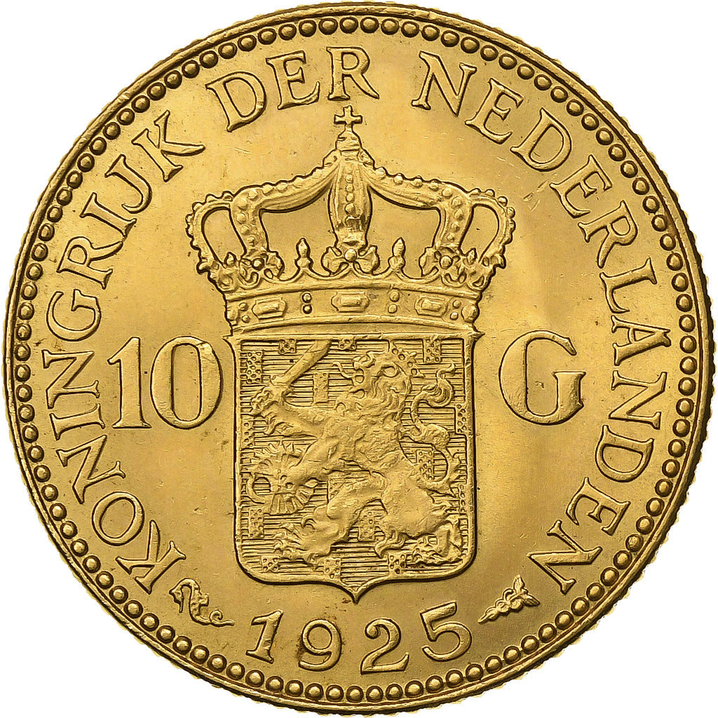 Países Bajos, Wilhelmina I, 10 Gulden, 1925, Oro, EBC, KM:162