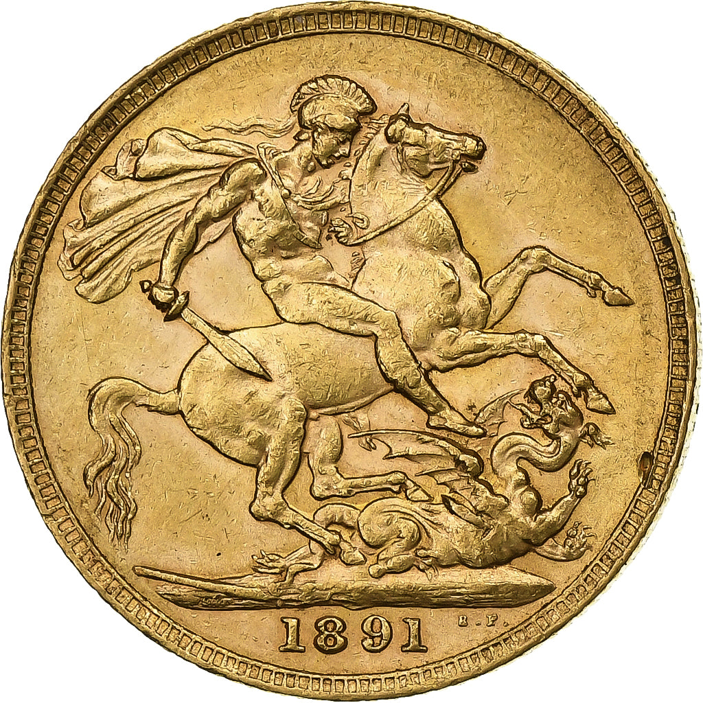 Great Britain, Victoria, Sovereign, 1891, Gold, AU(50-53), KM:767