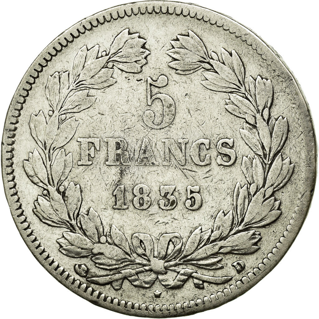 Coin, France, Louis-Philippe, 5 Francs, 1835, Lyon, VF(30-35), Silver, KM:749.4