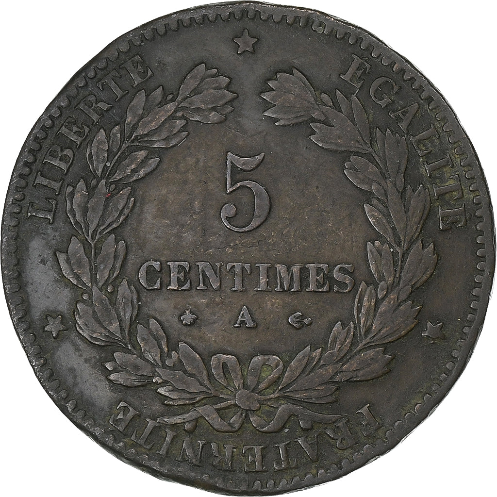 França, 5 Centimes, Cérès, 1876, Paris, Bronze, EF(40-45), Gadoury:157a