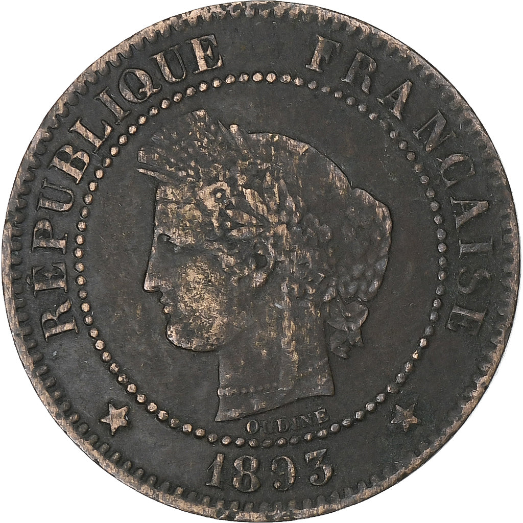 France, 2 Centimes, Cérès, 1893, Paris, Bronze, VF(30-35), Gadoury:105