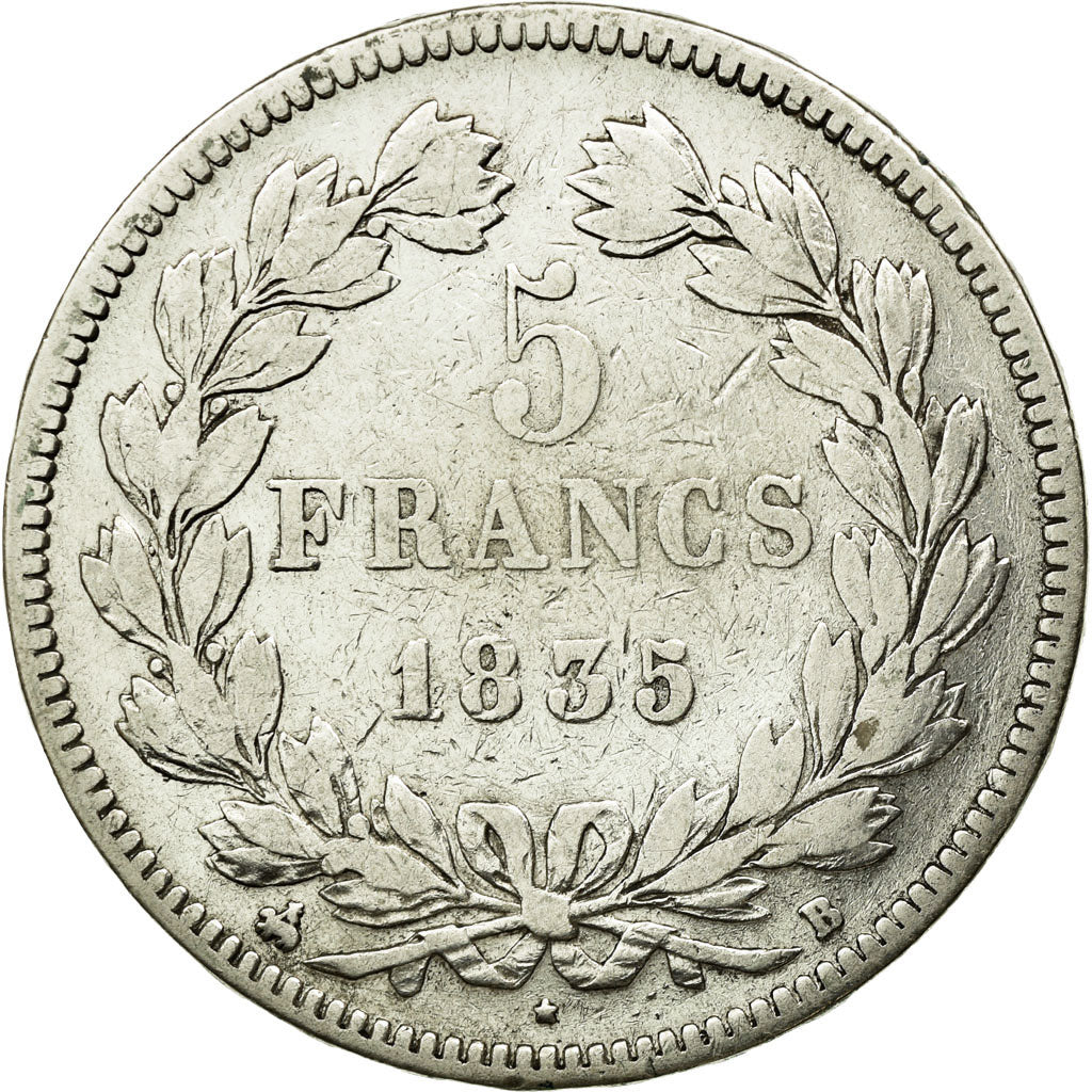 Moneta, Francia, Louis-Philippe, 5 Francs, 1835, Rouen, MB+, Argento, KM:749.2