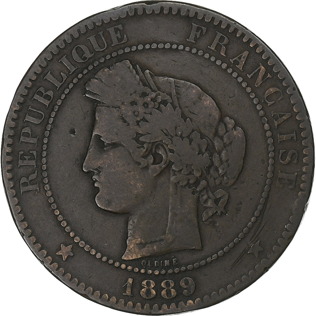 Frankreich, 10 Centimes, Cérès, 1889, Paris, Bronze, S+, Gadoury:265a