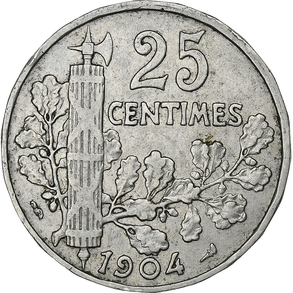Francia, 25 Centimes, Patey, 1904, Paris, Níquel, MBC, Gadoury:364, KM:856