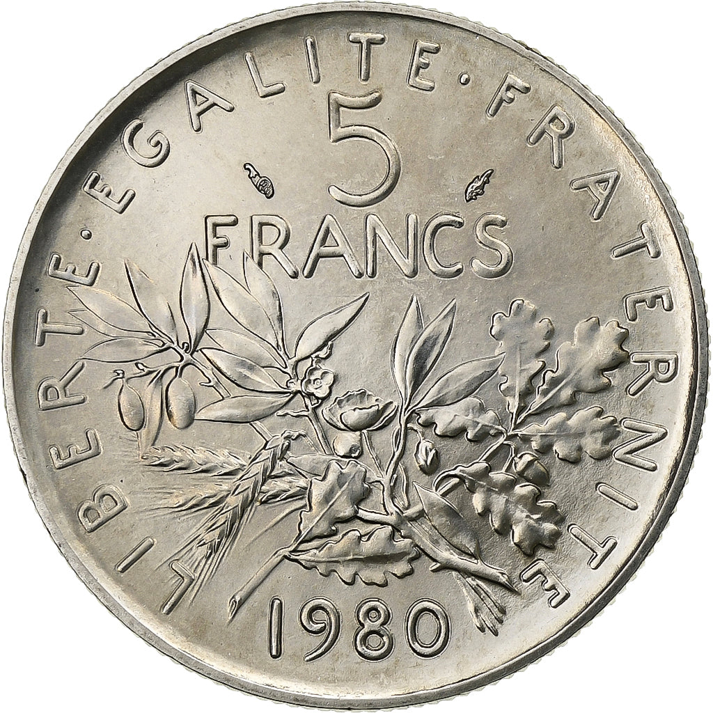 Frankreich, 5 Francs, Semeuse, 1980, Paris, Nickel Clad Copper-Nickel, STGL