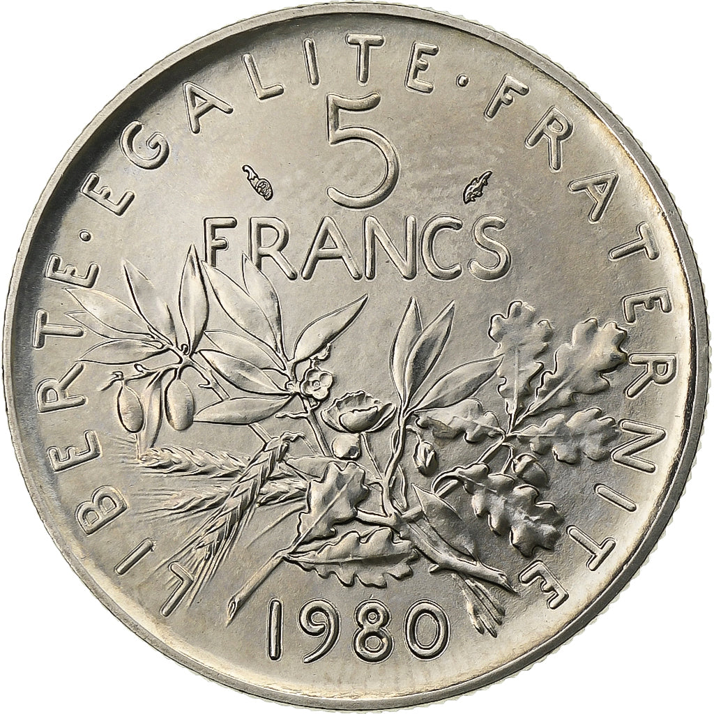 Frankreich, 5 Francs, Semeuse, 1980, Paris, Nickel Clad Copper-Nickel, STGL