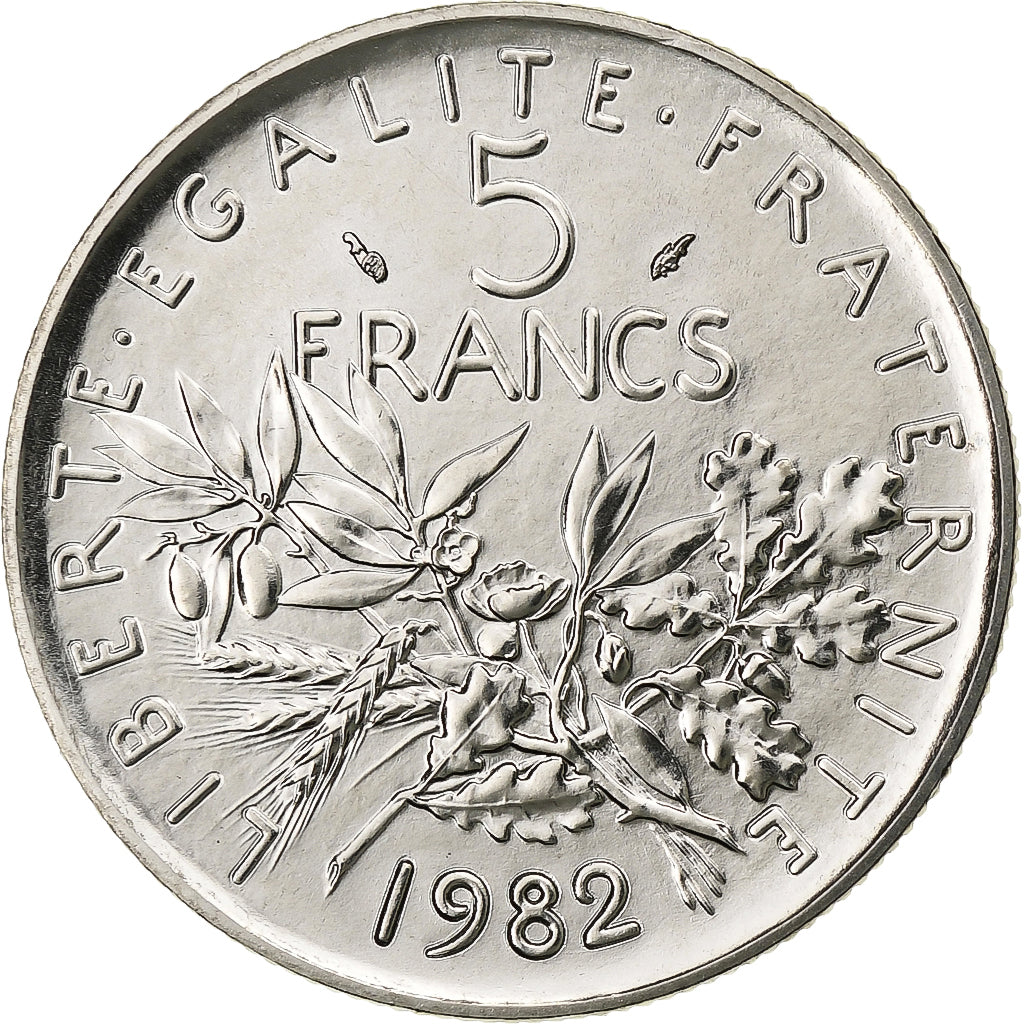 França, 5 Francs, Semeuse, 1982, Paris, Cobre-Níquel Revestido a Níquel