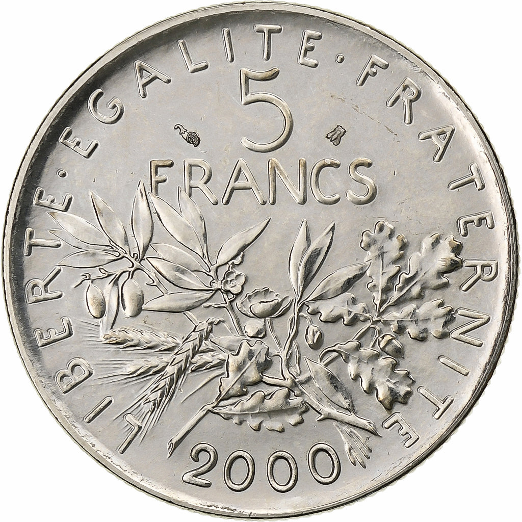 France, 5 Francs, Semeuse, 2000, Paris, Nickel Clad Copper-Nickel, FDC