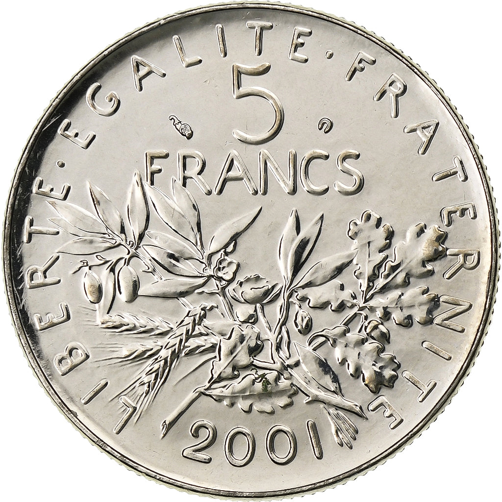 France, 5 Francs, Semeuse, 2001, Paris, Nickel Clad Copper-Nickel, FDC