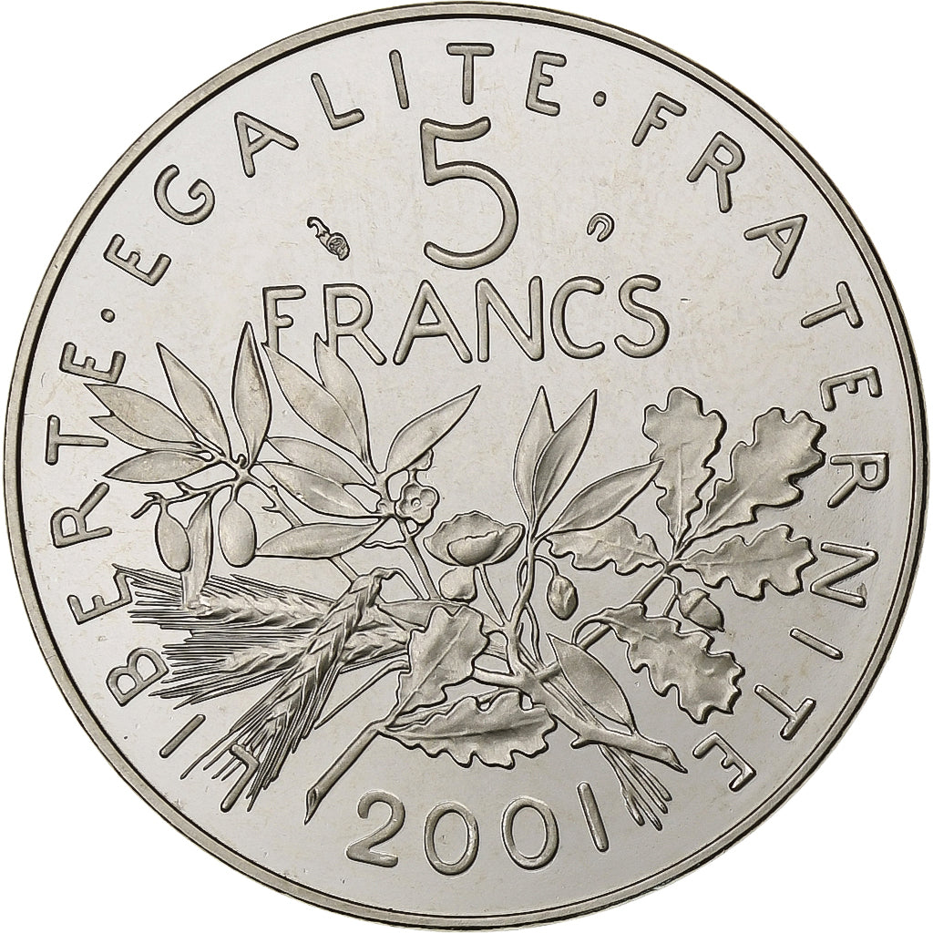 França, 5 Francs, Semeuse, 2001, BE, Cuproníquel, MS(65-70), Gadoury:771a