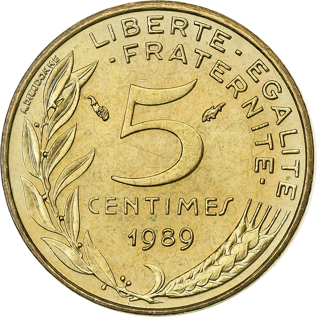 França, 5 Centimes, Marianne, 1989, Paris, Alumínio-Bronze, MS(65-70)
