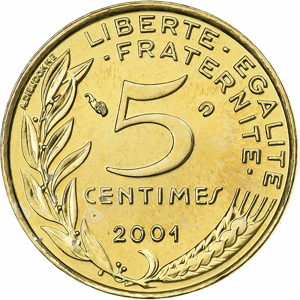 Frankrijk, 5 Centimes, Marianne, 2001, Paris, Aluminum-Bronze, FDC, Gadoury:175