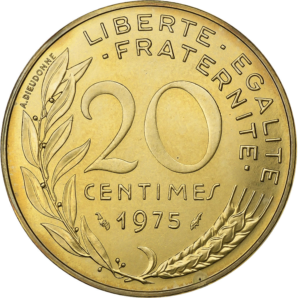 Francia, 20 Centimes, Marianne, 1975, Paris, Alluminio-bronzo, FDC, Gadoury:332
