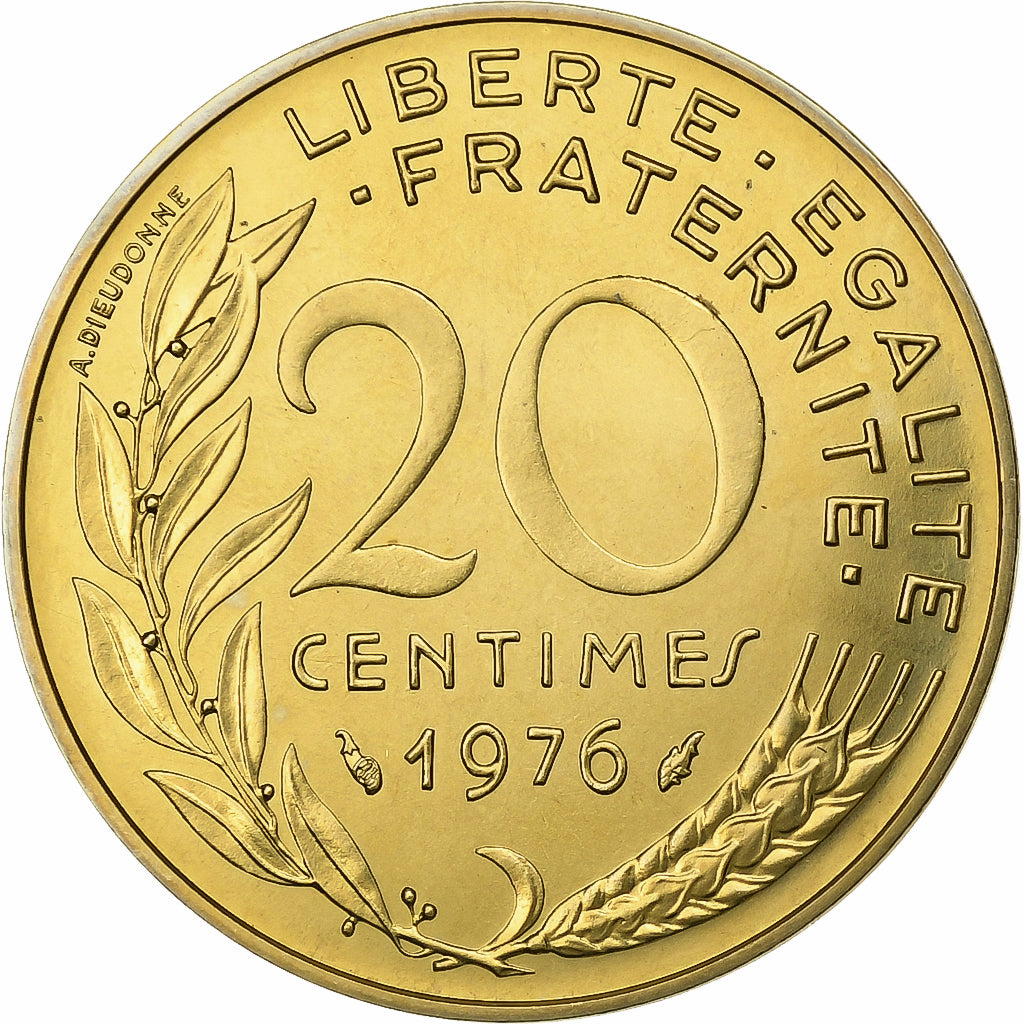 Francia, 20 Centimes, Marianne, 1976, Paris, Alluminio-bronzo, FDC, Gadoury:332