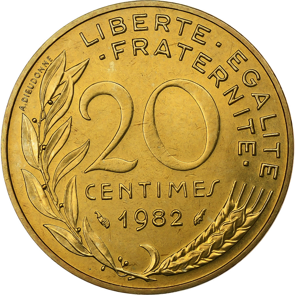 Frankrijk, 20 Centimes, Marianne, 1982, Paris, Aluminum-Bronze, FDC