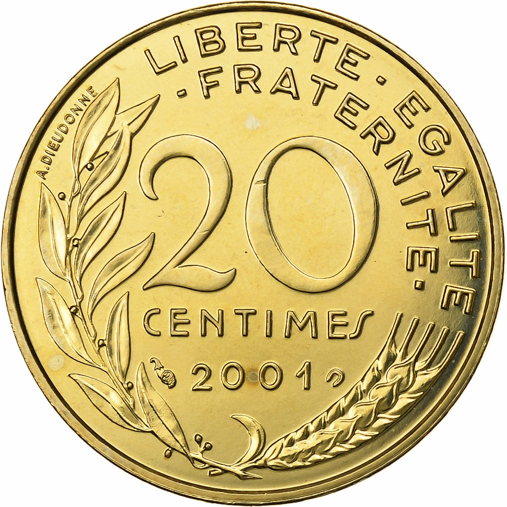 Frankrijk, 20 Centimes, Marianne, 2001, Paris, Aluminum-Bronze, FDC