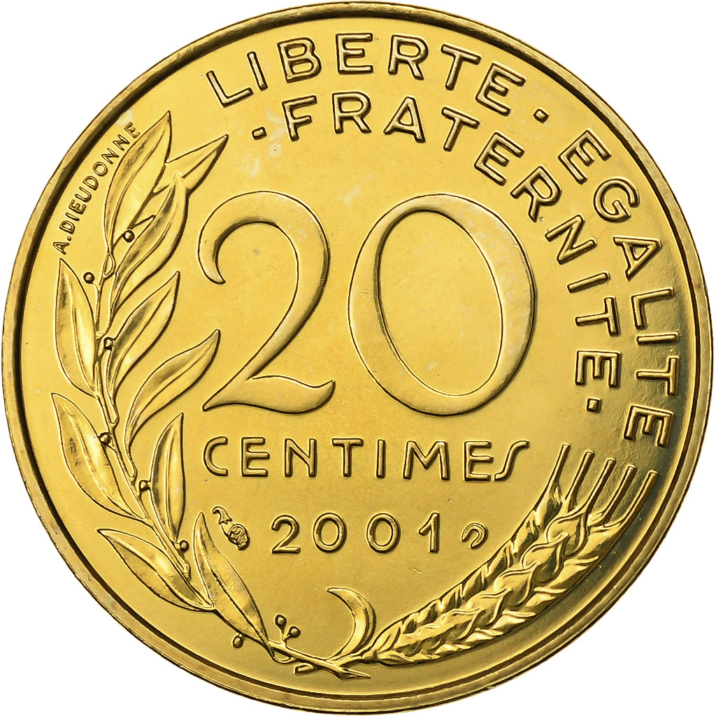Frankreich, 20 Centimes, Marianne, 2001, Paris, Aluminum-Bronze, STGL