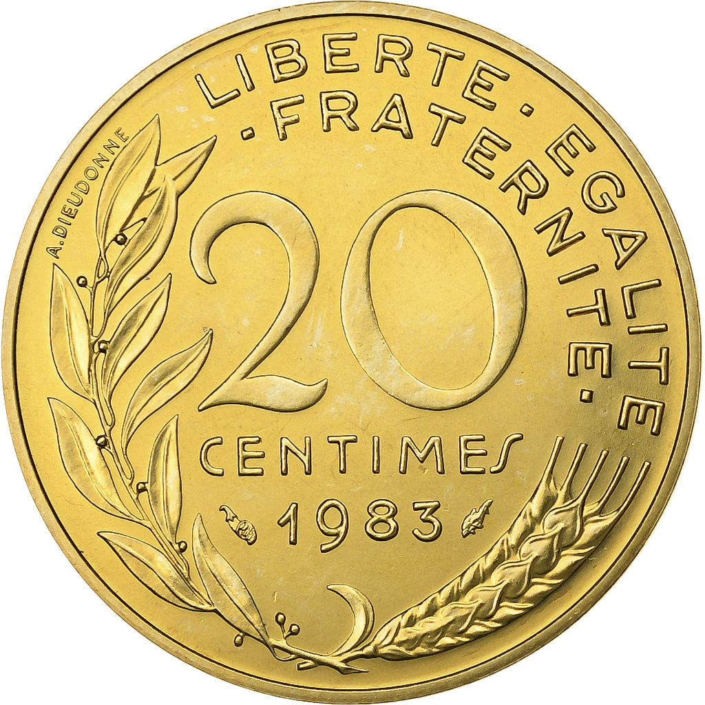 Frankrijk, 20 Centimes, Marianne, 1983, Paris, Aluminum-Bronze, FDC