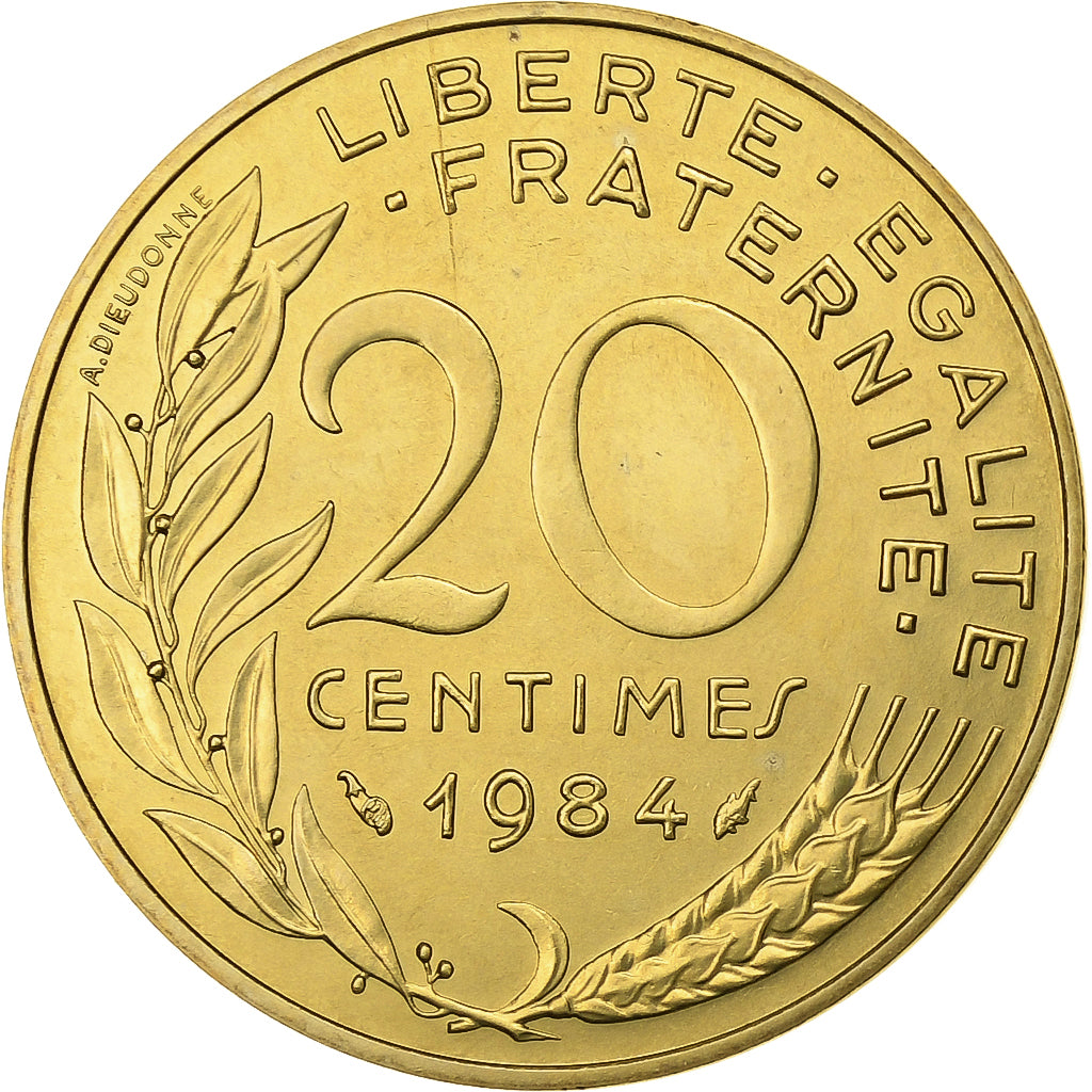 Francia, 20 Centimes, Marianne, 1984, Paris, Alluminio-bronzo, FDC, Gadoury:332