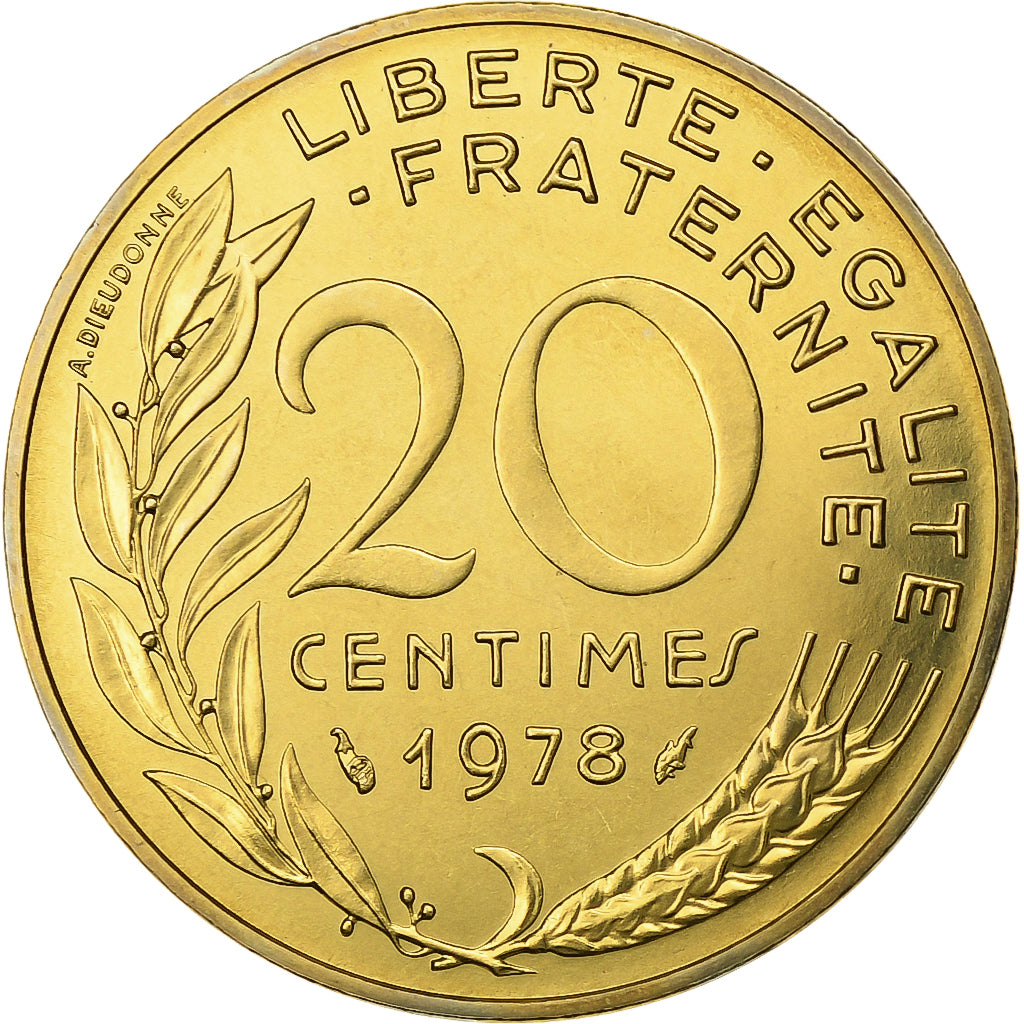 Frankrijk, 20 Centimes, Marianne, 1978, Paris, Aluminum-Bronze, FDC